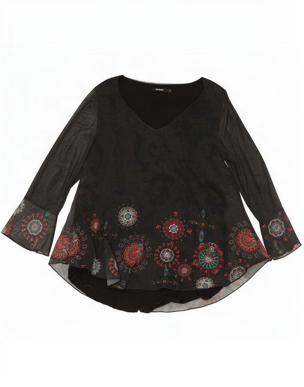 Túnica feminina de manga comprida Desigual UK 12 poliéster paisley preto médio