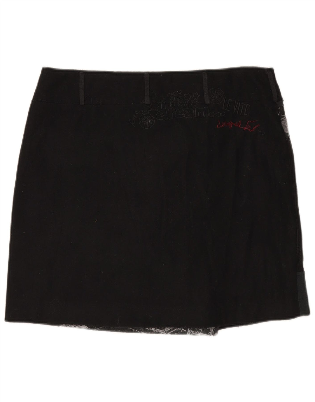 Mini saia feminina Desigual Wrap EU 44 XL W35 preta patchwork lã