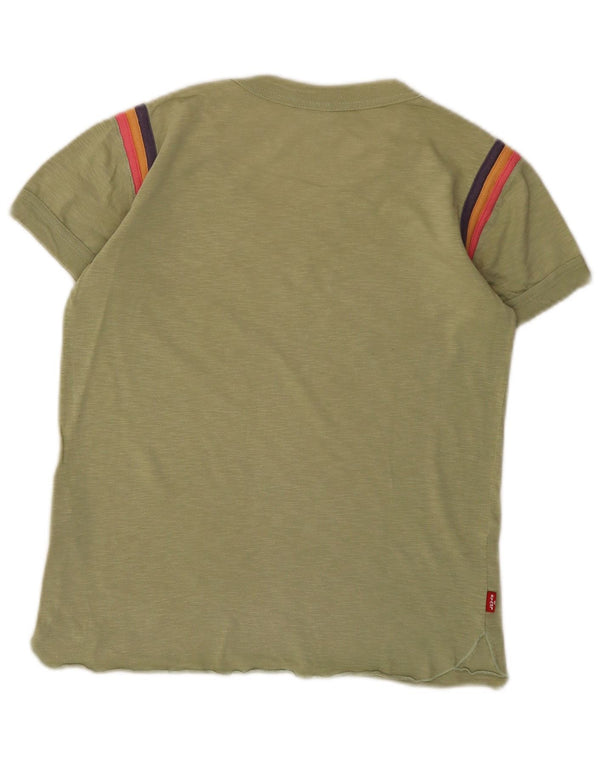 Camiseta feminina gráfica Levi's Top UK 10 pequeno algodão cáqui
