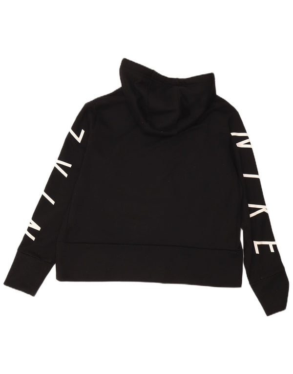 NIKE Womens Crop Graphic Hoodie Jumper UK 14 Médio Preto Poliéster