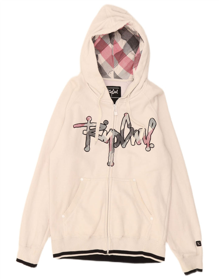 Rip Curl Suéter masculino com capuz e zíper gráfico pequeno algodão branco