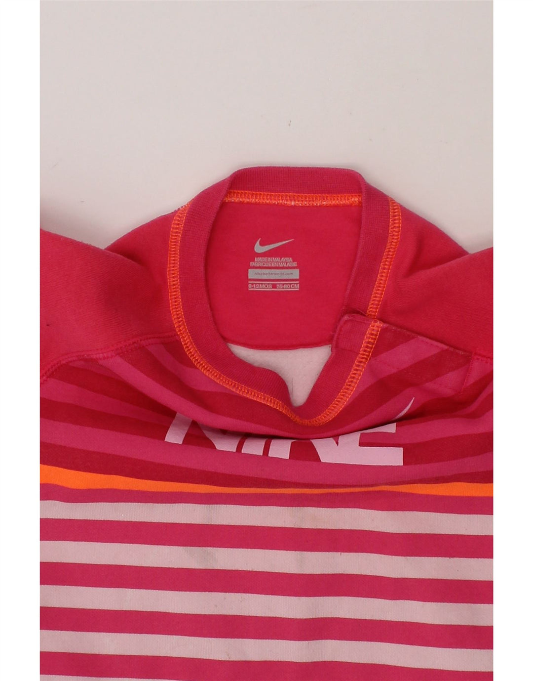 NIKE Baby Girls Graphic Sweatshirt Jumper 9-12 Months Pink Striped Cotton Vintage Nike and Second-Hand Nike from Messina Hembry 