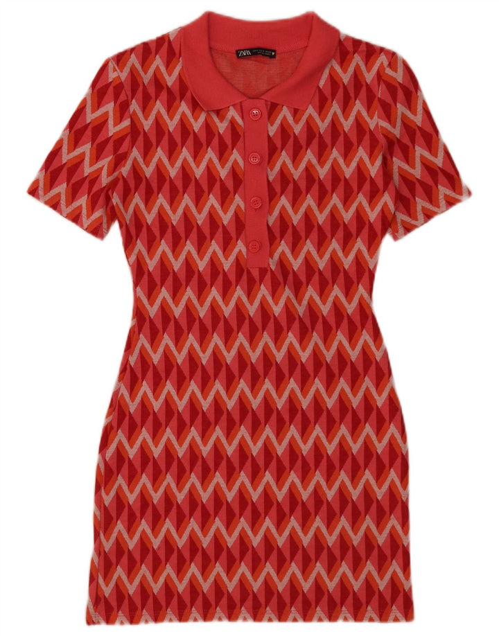 Vestido polo feminino Zara Reino Unido 10 pequeno vermelho Chevron