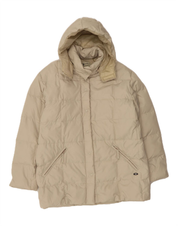 SERGIO TACCHINI Womens Hooded Padded Jacket UK 16 Large Beige Polyester Vintage Sergio Tacchini and Second-Hand Sergio Tacchini from Messina Hembry 