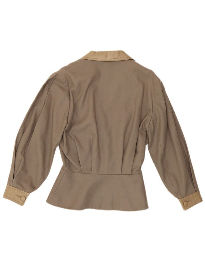 Jaqueta blazer feminina Harrods com peito duplo Reino Unido 14 lã marrom médio