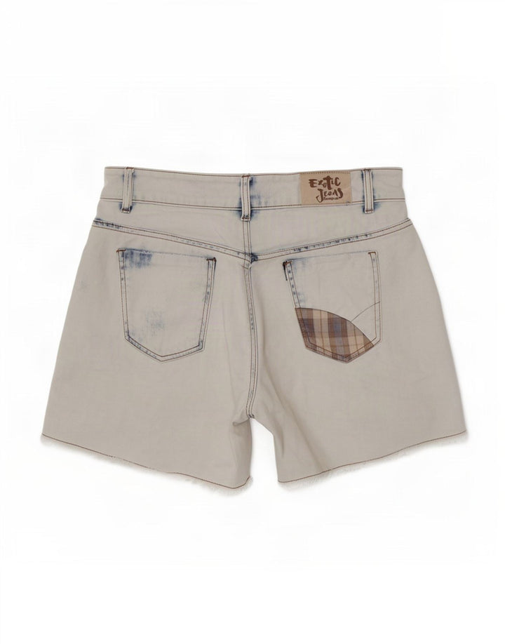 Shorts jeans feminino Desigual desgastado W28 algodão patchwork azul médio
