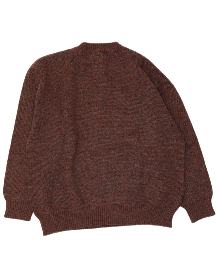 Suéter vintage masculino com botão gráfico e pescoço grande acrílico marrom