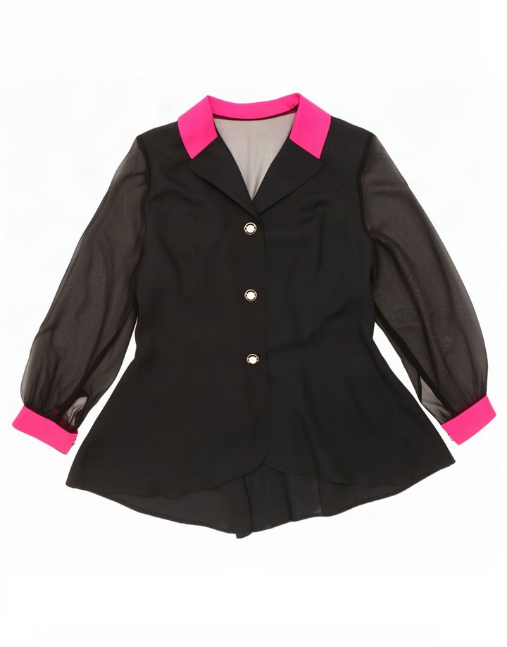 Blusa feminina vintage transparente IT 44 poliéster preto médio