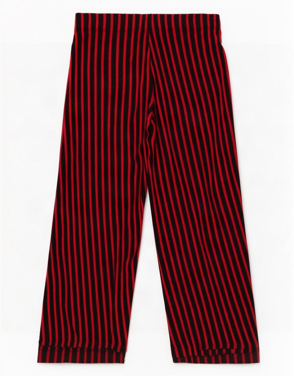 Zara Calça feminina capri casual larga perna larga W30 L24 algodão listrado vermelho