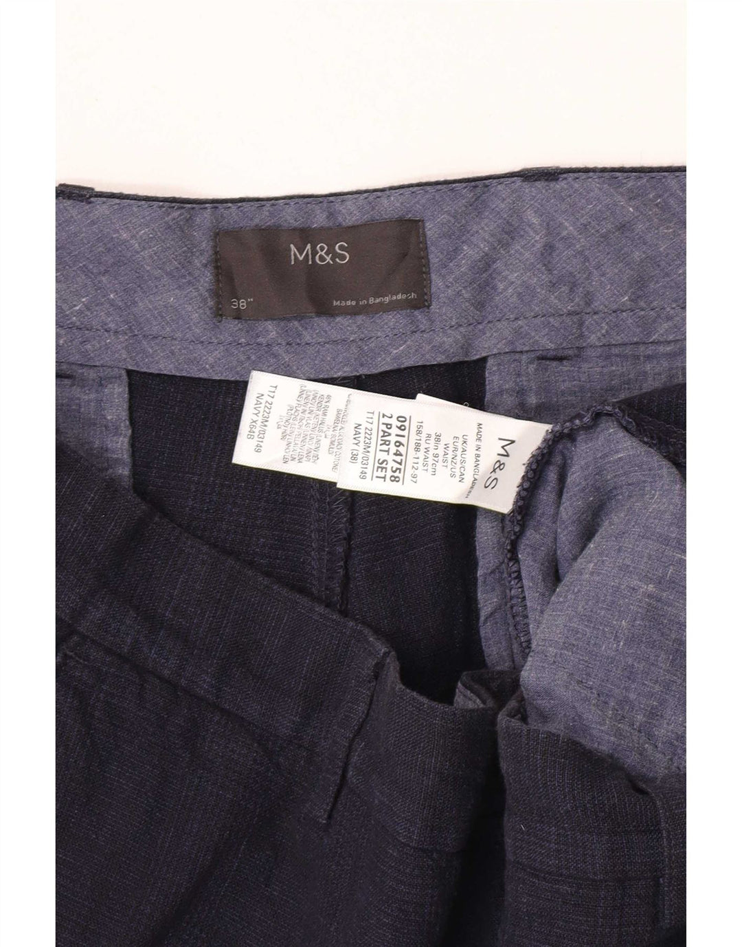 Shorts Chino Masculino Marks & Spencer W38 XL Azul Marinho Algodão