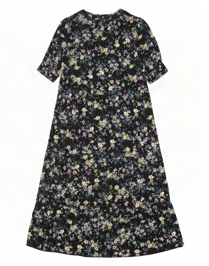 Vestido maxi feminino Marks & Spencer Reino Unido 12 viscose floral preto médio