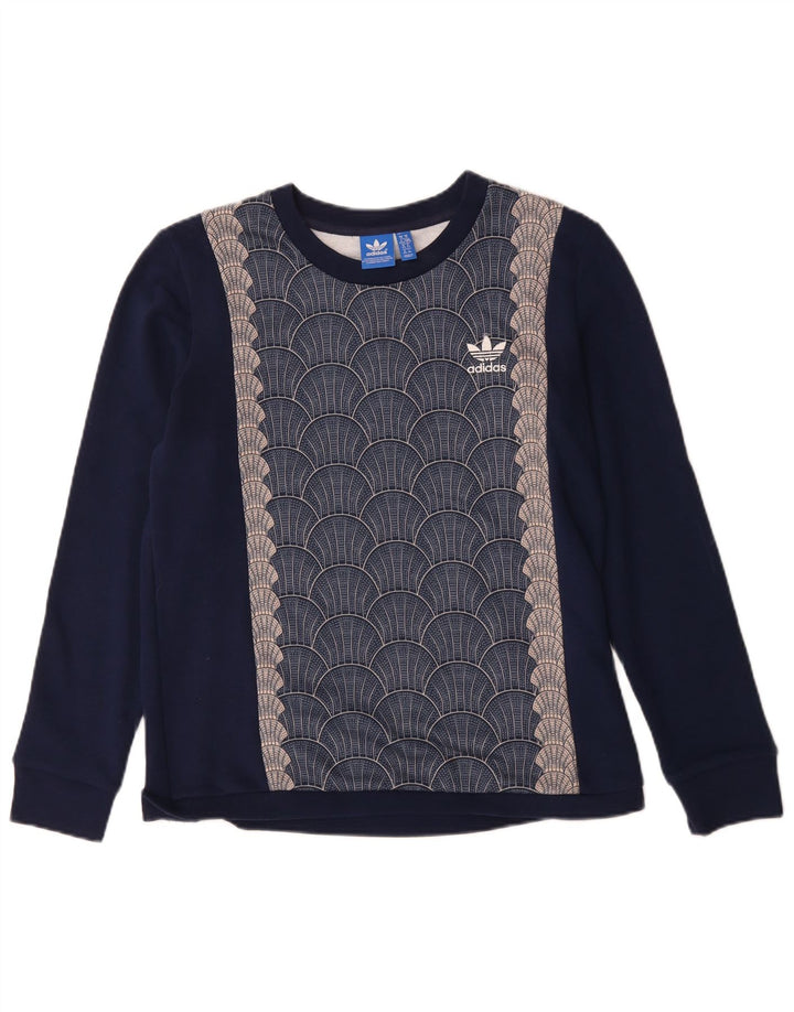 ADIDAS Womens Graphic Sweatshirt Jumper UK 14 Médio Azul Marinho Geométrico