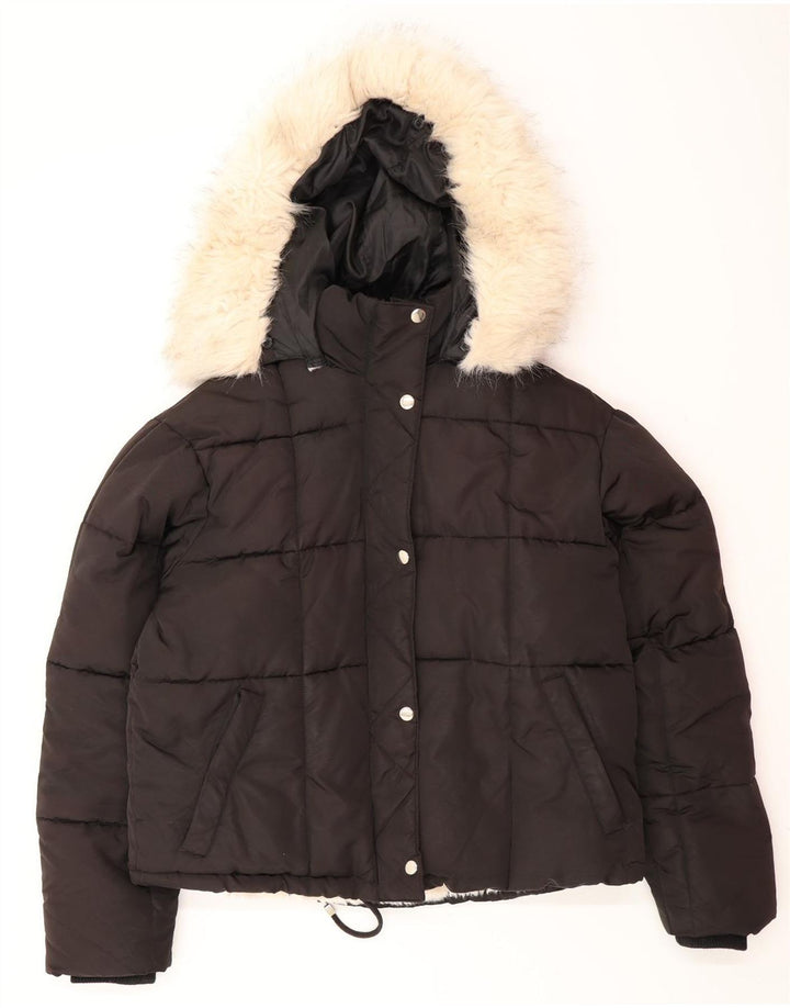 Jaqueta acolchoada grande com capuz feminina Topshop Reino Unido 8 poliéster preto pequeno