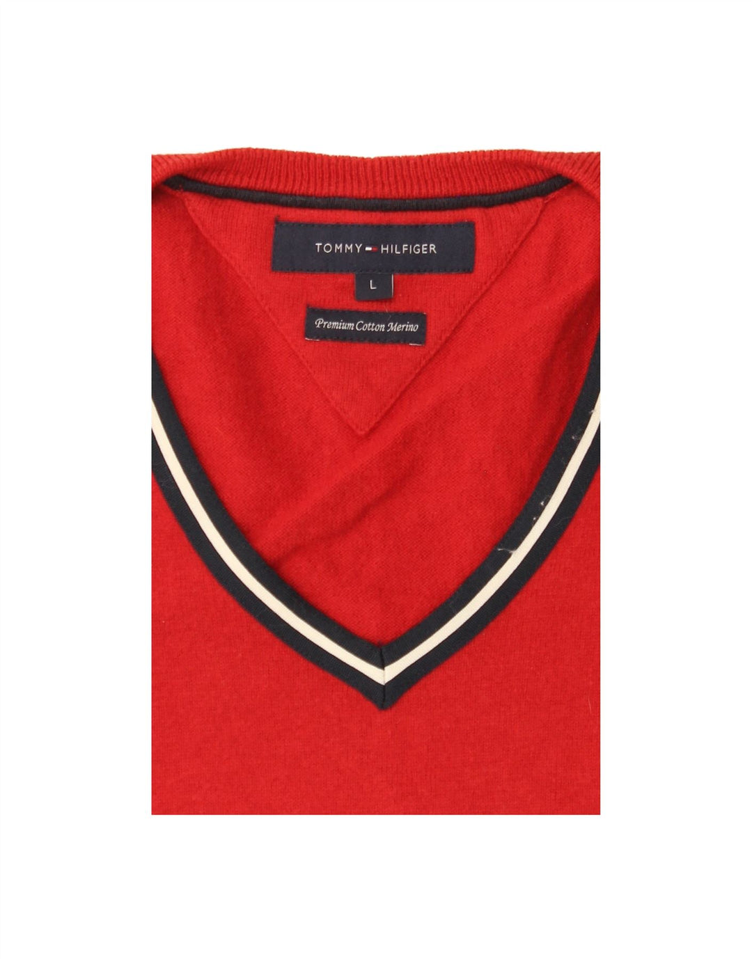 TOMMY HILFIGER Mens V-Neck Jumper Sweater Large Red Cotton Vintage Tommy Hilfiger and Second-Hand Tommy Hilfiger from Messina Hembry 
