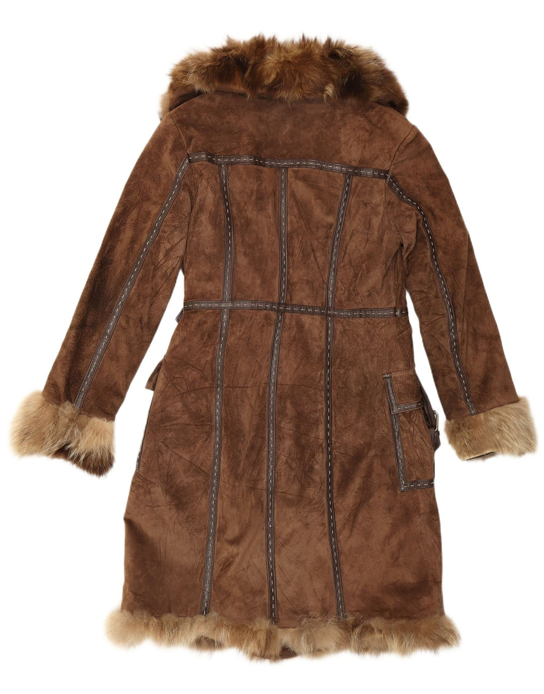 Sobretudo feminino de camurça Rene Derhy Reino Unido 14 couro marrom médio