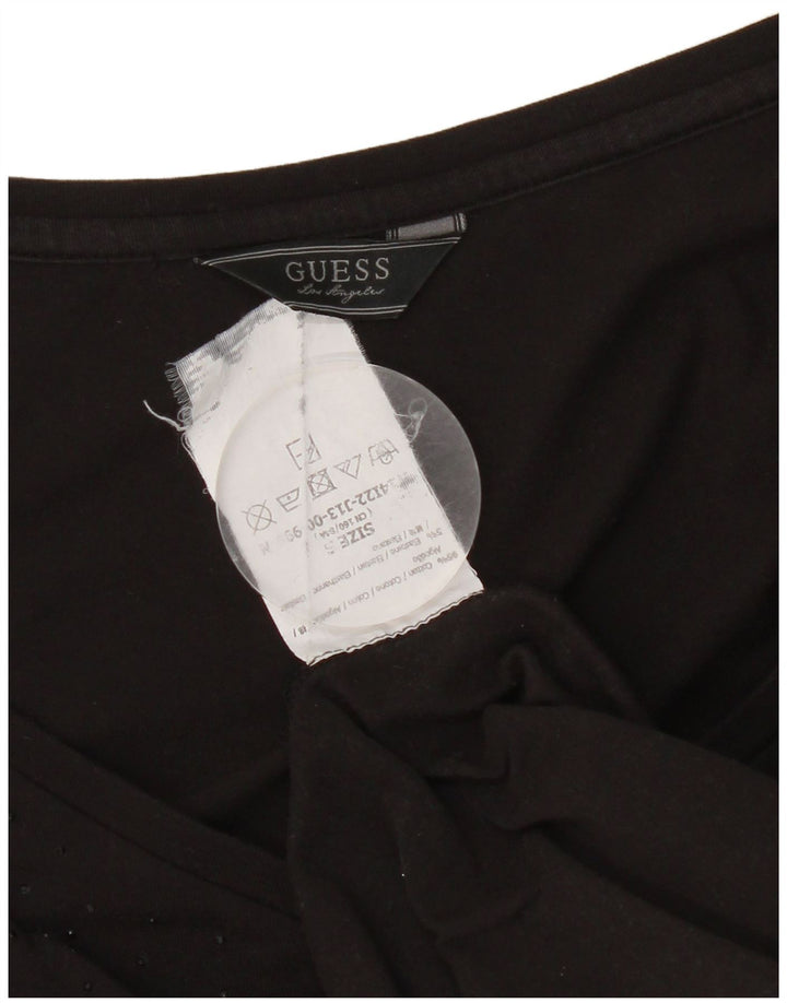 Guess Top gráfico feminino manga comprida Reino Unido 8 pequeno algodão preto