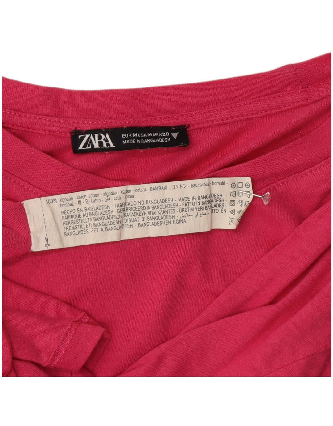 Camiseta feminina Zara UK 14 algodão rosa médio