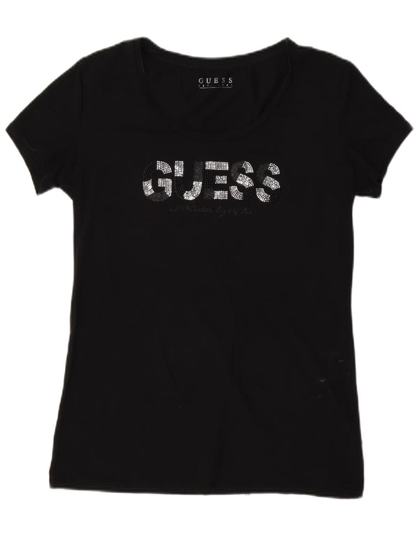 Camiseta feminina Guess com estampa gráfica UK 16 grande algodão preto