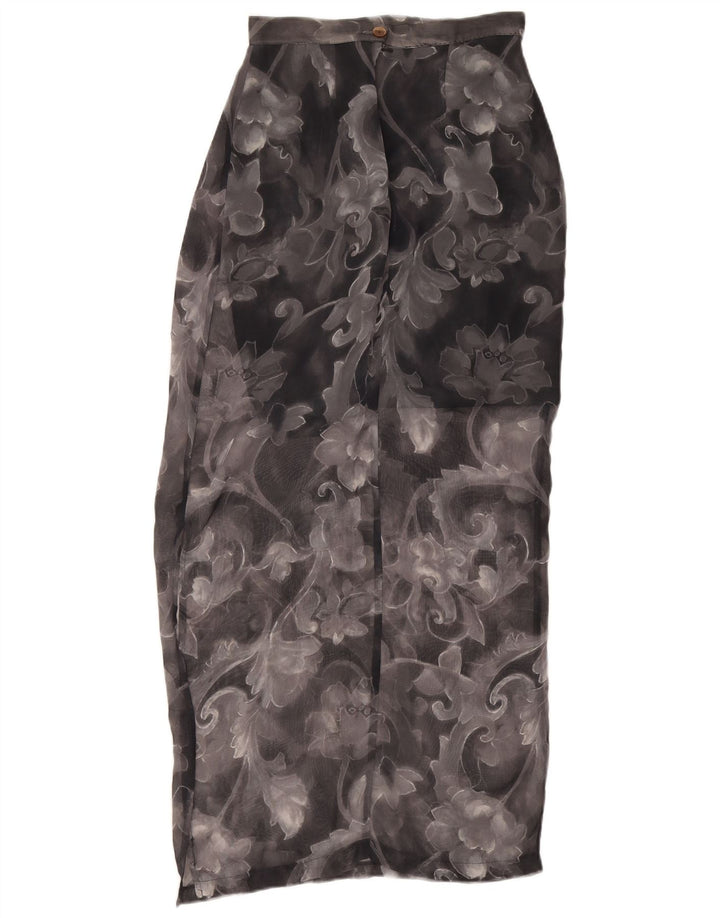 Saia midi feminina vintage W26 pequena floral preta