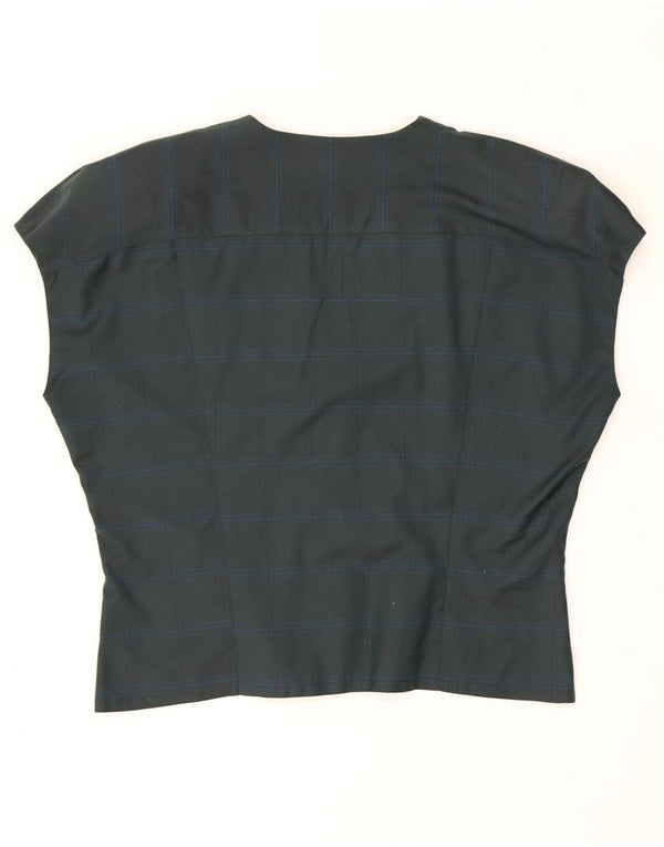 Blusa feminina vintage de manga curta UK 16 xadrez verde grande