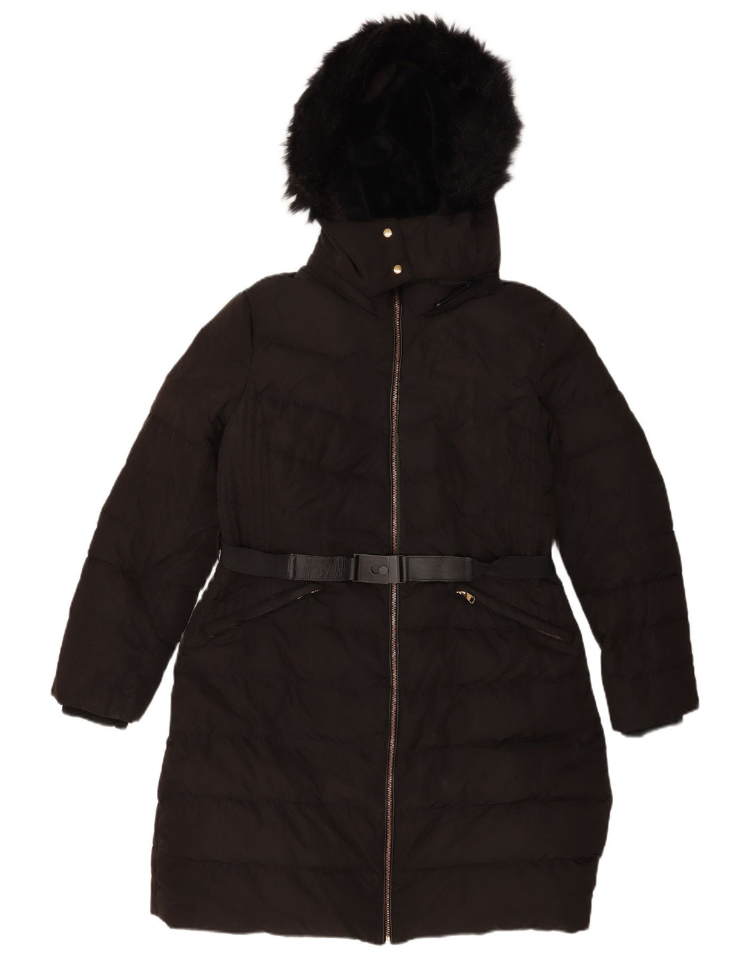 Casaco acolchoado com capuz feminino Zara UK 20 2XL poliéster preto