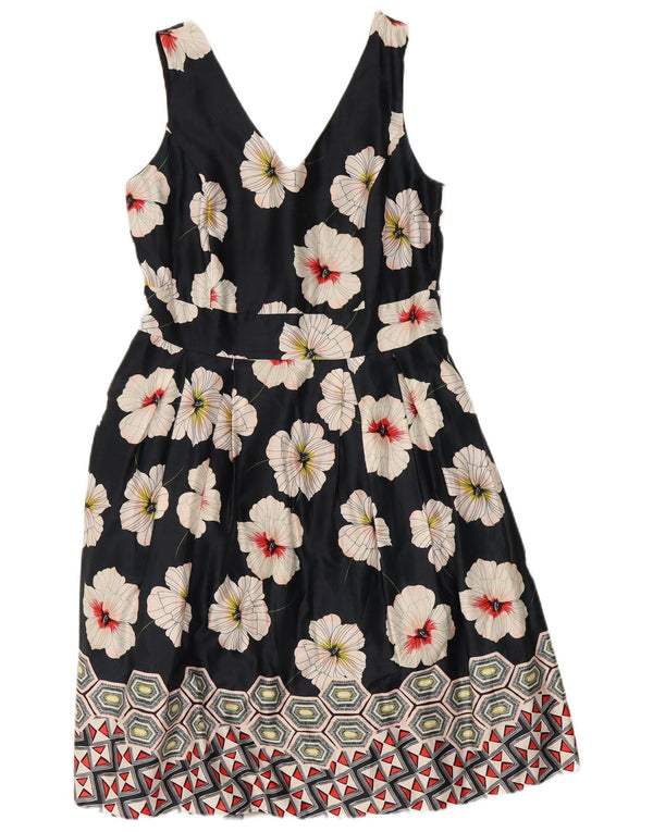 Vestido feminino Monsoon sem mangas evasê UK 14 algodão floral azul marinho médio