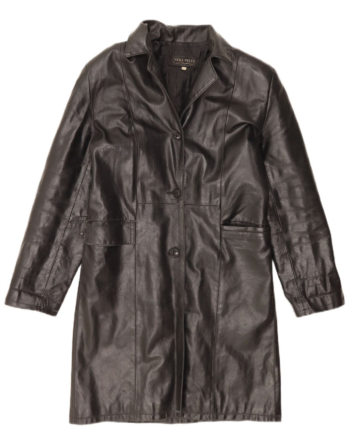 Casaco de couro feminino VINTAGE Reino Unido 16 grande couro preto