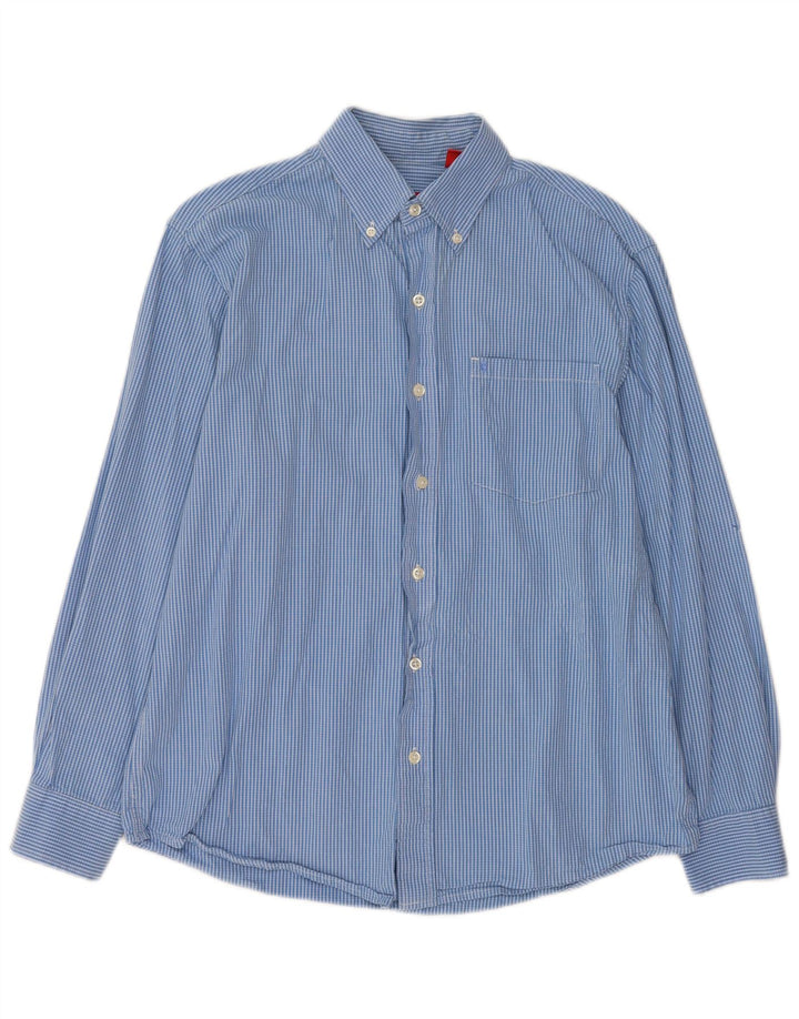 Camisa masculina Izod de algodão xadrez azul médio