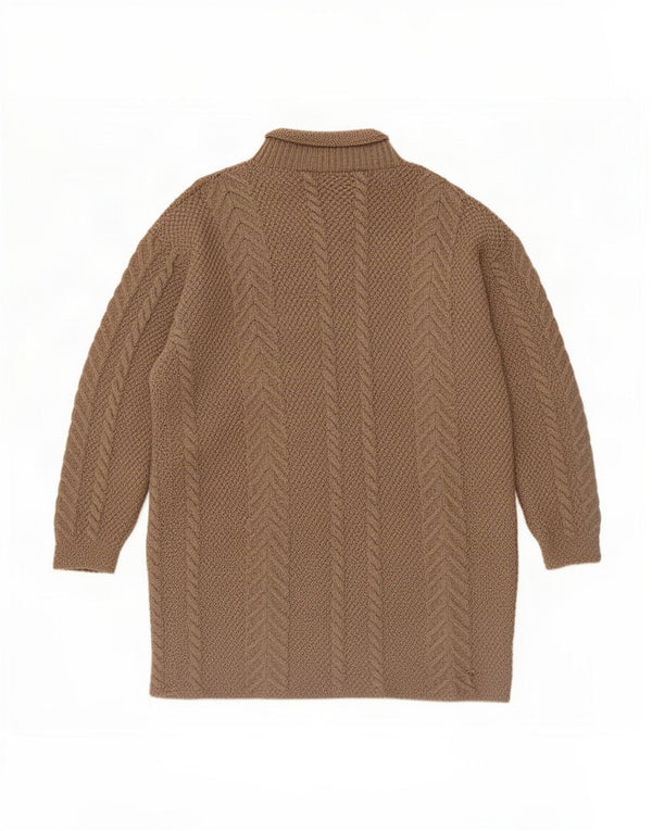 Suéter Cardigan Longline Feminino Vintage Reino Unido 14 Grande Marrom