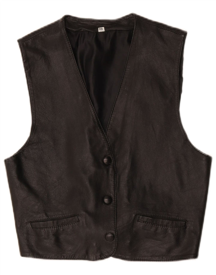 Colete de couro feminino vintage IT 44 médio preto
