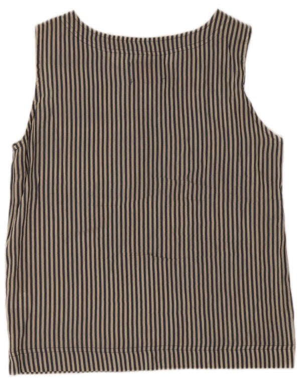 Blusa feminina vintage sem mangas UK 14 listrada azul média