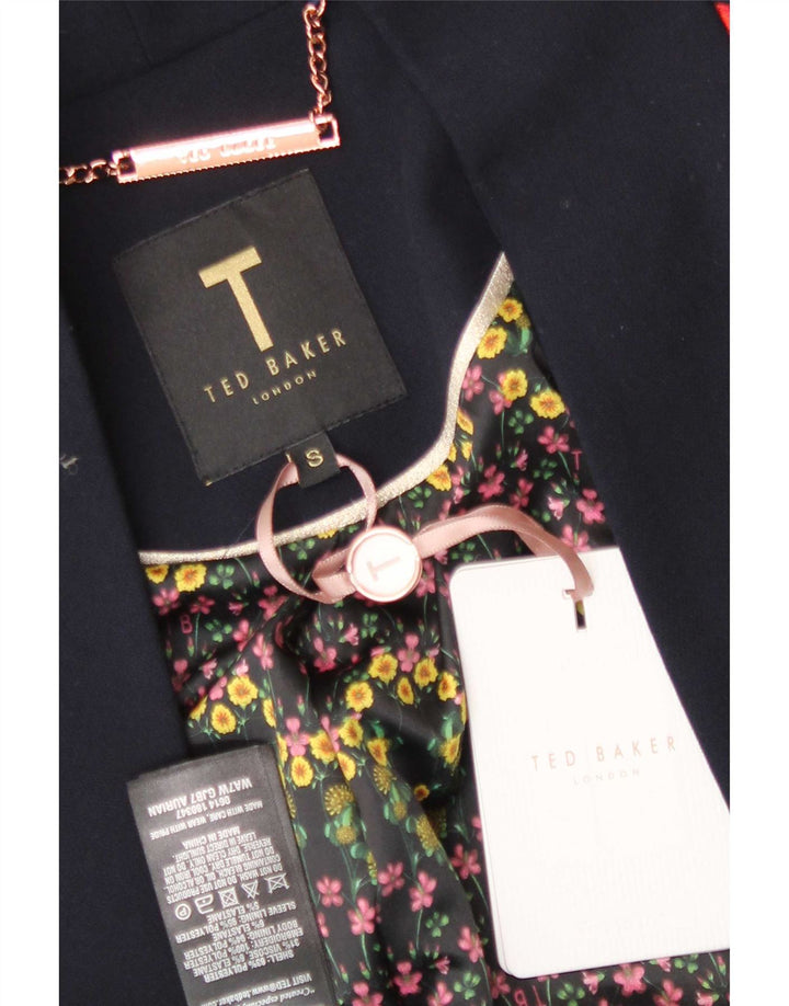 Sobretudo feminino Ted Baker manga 3/4 grande Reino Unido 10 pequeno azul marinho floral