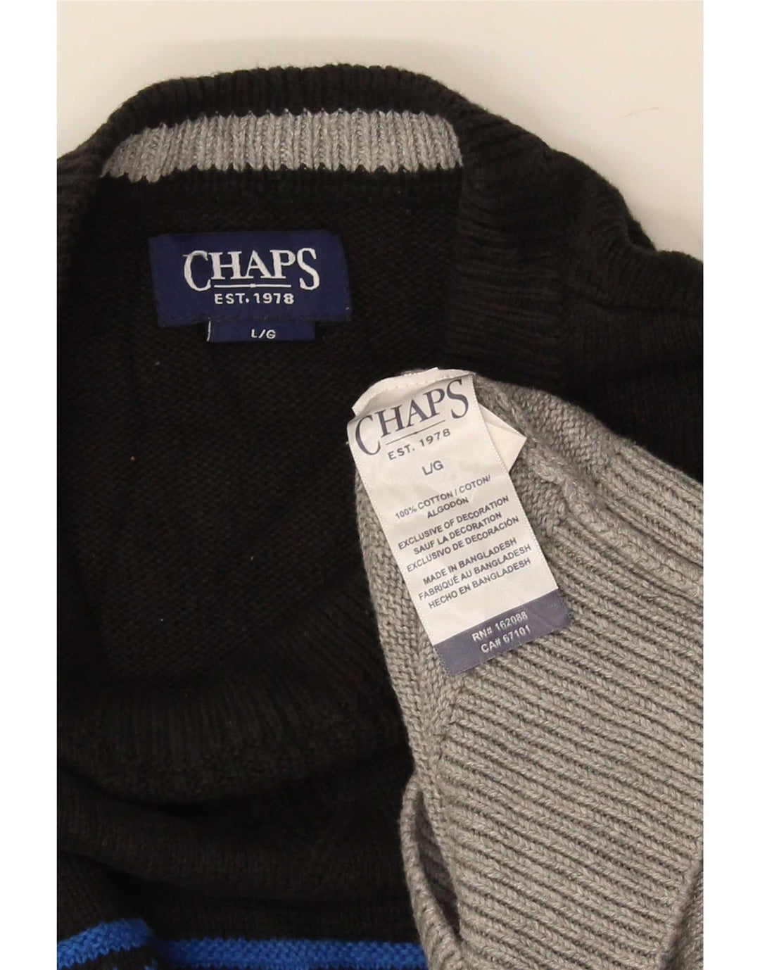 Suéter masculino Chaps com gola redonda grande cinza Fair Isle algodão