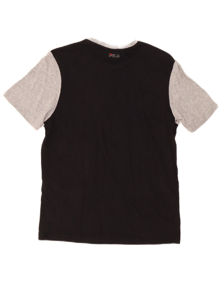 Camiseta masculina gráfica FILA Top pequeno cinza colorblock algodão