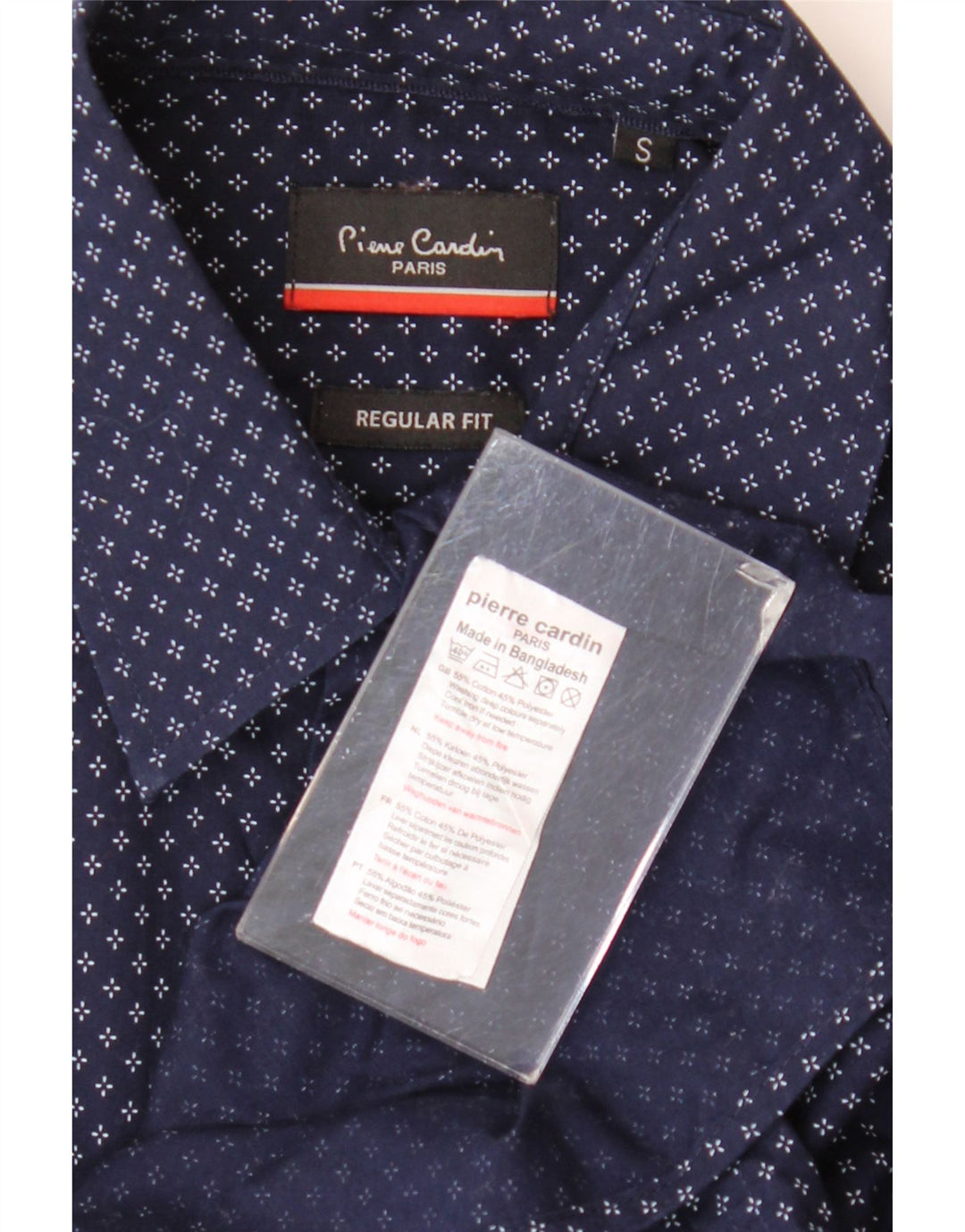Camisa masculina Pierre Cardin Regular Fit pequena algodão manchado azul marinho