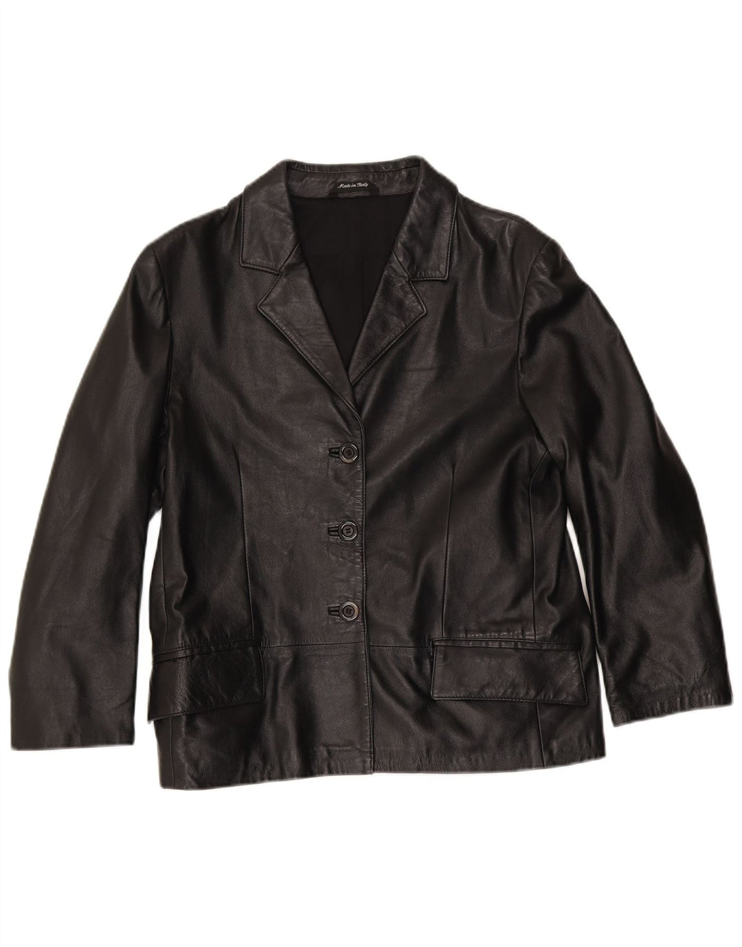 Jaqueta blazer de couro vintage feminina com 3 botões IT 48 XL couro preto