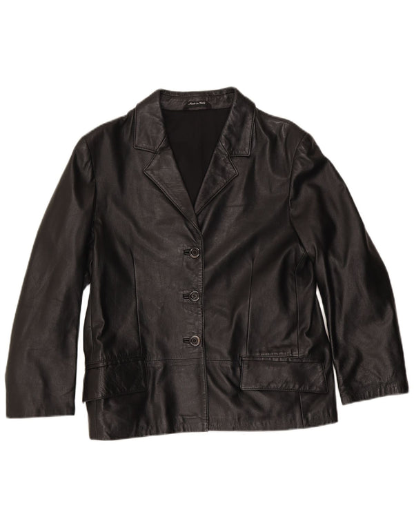 Jaqueta blazer de couro vintage feminina com 3 botões IT 48 XL couro preto
