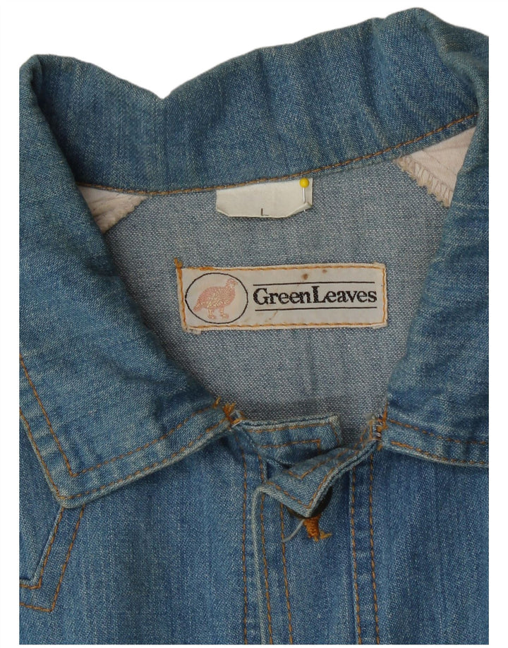 Jaqueta jeans masculina com folhas verdes Reino Unido 40 algodão azul grande