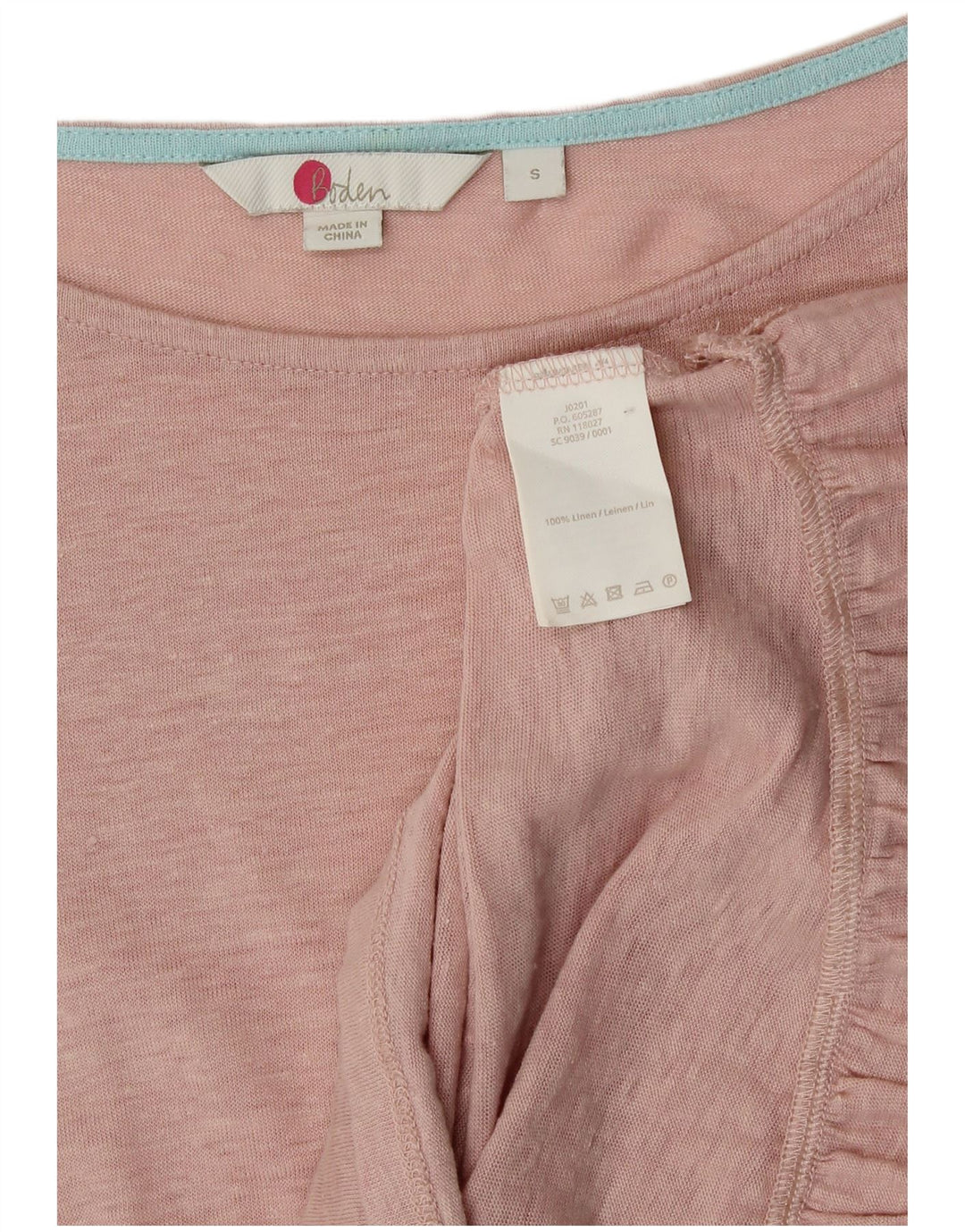 Blusa feminina Boden de manga 3/4 Reino Unido 8 linho rosa pequeno