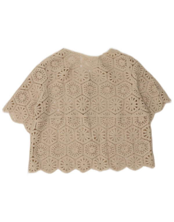 Top Cardigan de Crochê Feminino Vintage Reino Unido 14 Bege Médio