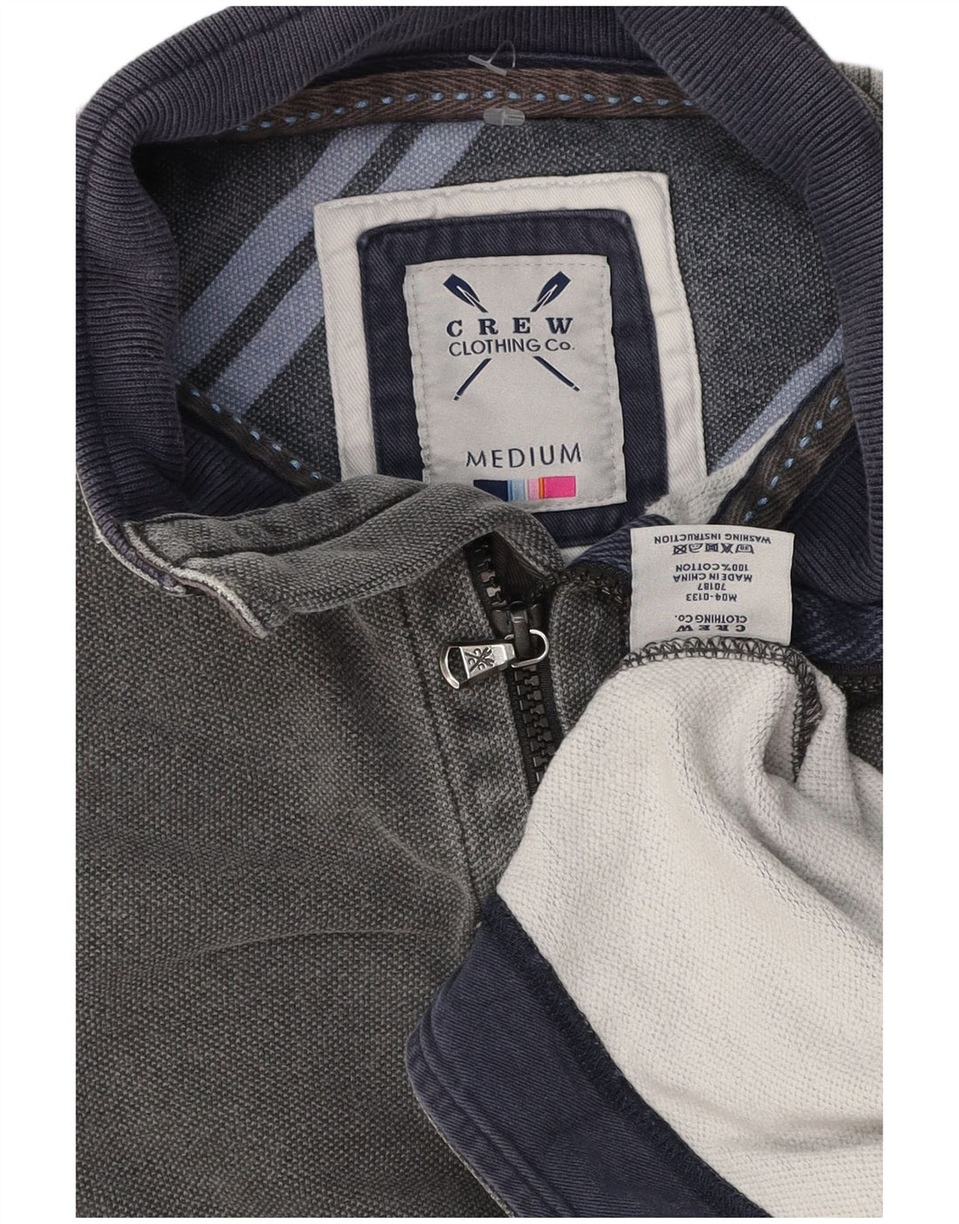 Crew Clothing Mens Zip Neck Moletom Jumper Médio Algodão Cinza