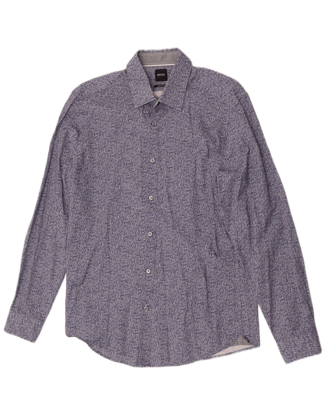 Camisa masculina Hugo Boss Regular Fit algodão geométrico azul médio