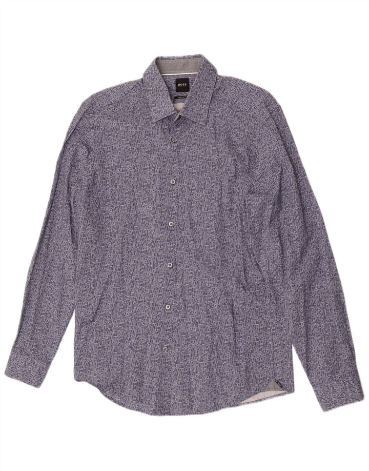Camisa masculina Hugo Boss Regular Fit algodão geométrico azul médio