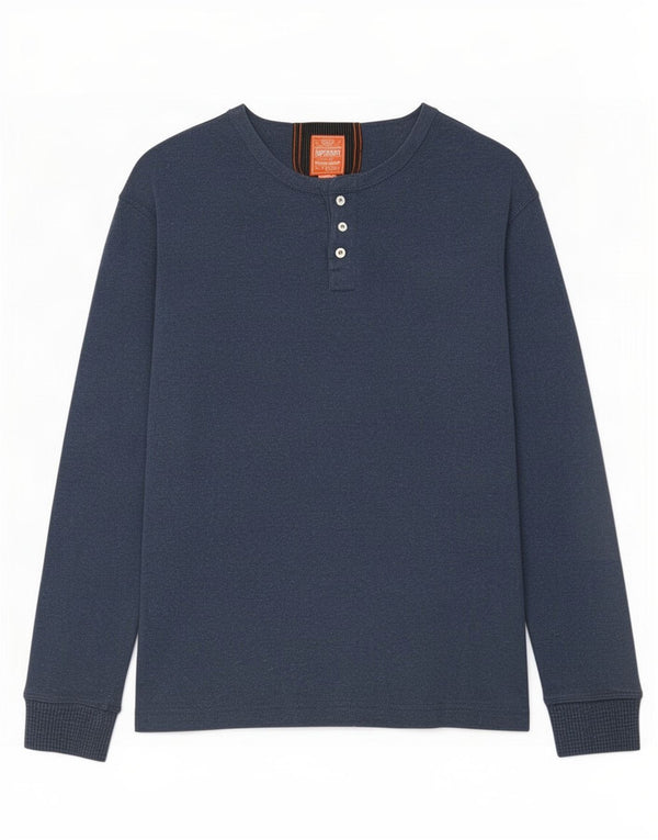 Top masculino Superdry manga comprida médio algodão azul marinho