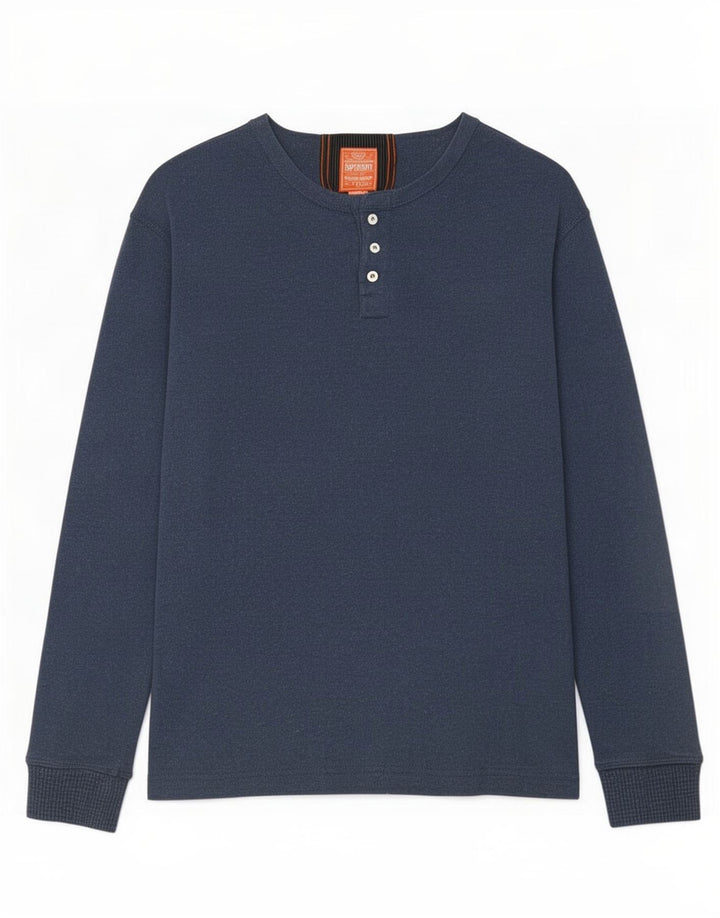 Top masculino Superdry manga comprida médio algodão azul marinho