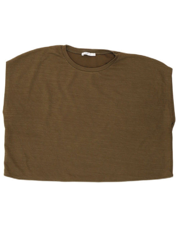 Zara Top curto feminino sem mangas superdimensionado Reino Unido 14 poliéster cáqui médio