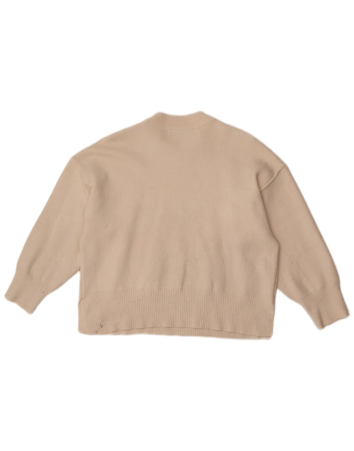 Zara Suéter feminino oversized com gola redonda Reino Unido 10 pequeno bege viscose