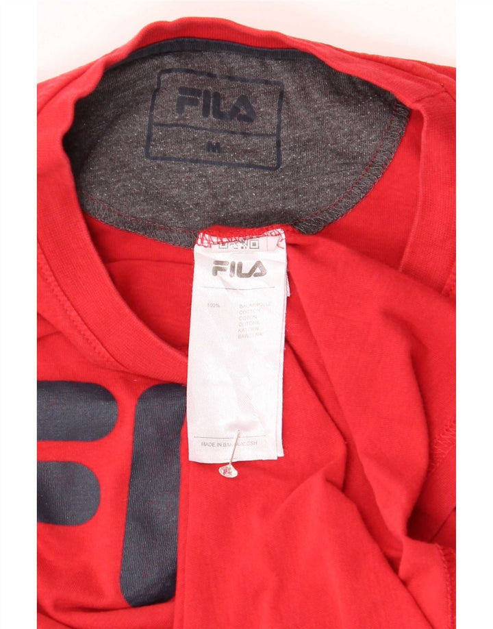 Fila Mens Graphic T-Shirt Top Médio Algodão Vermelho