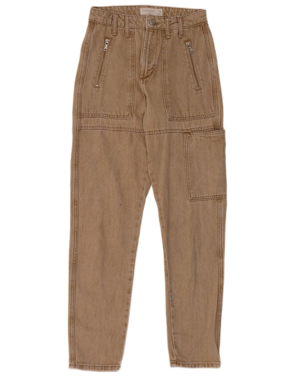 Calça jeans feminina Topshop Mom Cargo cintura alta W26 L32 algodão bege