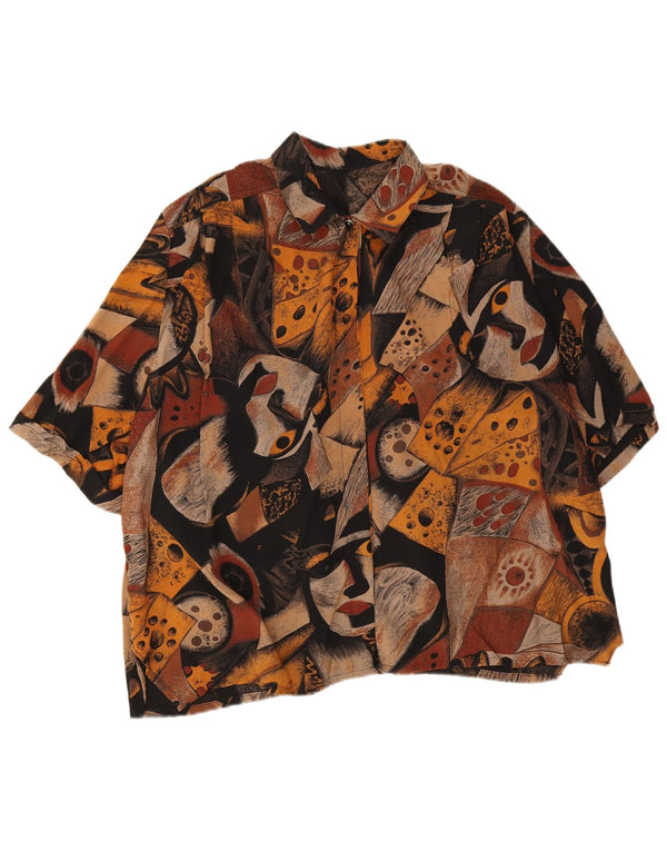 Blusa feminina vintage com padrão abstrato Reino Unido 20 2XL multicolorida